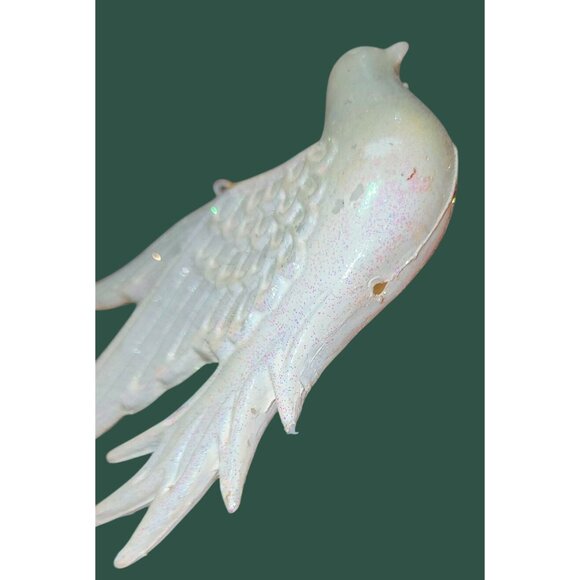 Vintage White Glitter Dove Hanging Ornaments Set Of 2 Gold Strings - Picture 5 of 9
